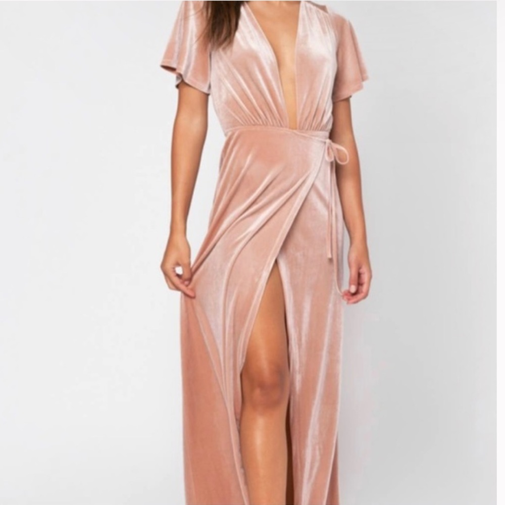 Tobi Blush Pink Velvet Wrap Maxi Dress